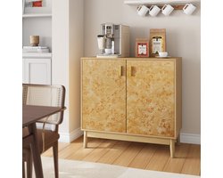 Sweiko Dressoir - Massief houten poten - Verstelbare planken - Buffet - Rustiek - Geel