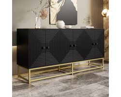 Sweiko Dressoir - Matte afwerking - Metalen poten - Halmeubel - Zwart + Goud