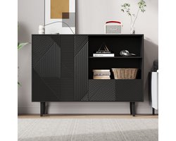 Sweiko Dressoir - Matte geometrische strepen - Opbergkast - 2 deuren + 1 lade - Zwart