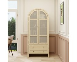 Sweiko Dressoir - Opbergruimte - Boheems - Gebogen rotan deuren - 2 laden - Natuurlijk