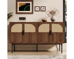 Sweiko Dressoir - Rotan decoratieve - 4 deuren - Verstelbare planken - Schoenenkast - Bruin