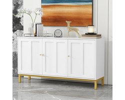 Sweiko Driedeurs dressoir met marmeren tafelblad voor keuken, woonkamer en eetkamer, Wit