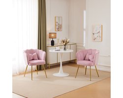Sweiko Een set van 2-moderne Fluwelen Woonkamer Stoelen, Badkamerstoelen,Bloemblaadjes ondersteund kussens, vergulde metalen poten en vlindermatten, geschikt voor slaapkamers en eetkamer, Roze (geen tafel)