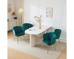 Sweiko Een set van 4-moderne Fluwelen Woonkamer Stoelen, Badkamerstoelen, Bloemblaadjes rug kussens, vergulde metalen poten, en slaapkamer eetkamer vlinder kussens, Groen (geen tafel)