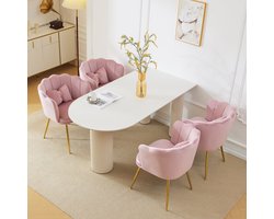 Sweiko Een set van 4-moderne Fluwelen Woonkamer Stoelen, Badkamerstoelen, Bloemblaadjes rug kussens, vergulde metalen poten, en slaapkamer eetkamer vlinder kussens, Roze (geen tafel)