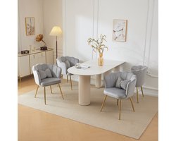 Sweiko Een set van 4-moderne Fluwelen Woonkamer Stoelen, Badkamerstoelen, Bloemblaadjes rug kussens, vergulde metalen poten, en slaapkamer eetkamer vlinder kussens, Grijs(geen tafel)