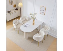 Sweiko Een set van 4-moderne Fluwelen Woonkamer Stoelen, Badkamerstoelen, Bloemblaadjes rug kussens, vergulde metalen poten, en slaapkamer eetkamer vlinder kussens, Beige (geen tafel)