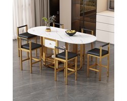 Sweiko Eetgroep, (met eettafel, 6 stoelen), Opklapbare Eettafel, Uitschuifbare Eettafel, multifunctionele uitschuifbare eettafel, Zwart en Goud