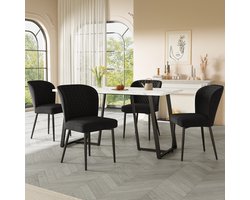 Sweiko Eetgroep, (set, 140 x 80 x 75cm eettafel met 4 stoelen), moderne keuken eettafel set, donkergrijs fluweel eetkamerstoelen, kussens stoel ontwerp met rugleuning, wit MDF tafelblad, zwarte tafelpoten