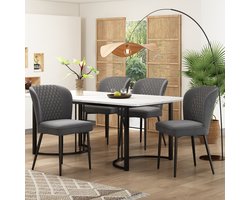 Sweiko Eetgroep, (set, 140 x 80 x 75cm eettafel met 4 stoelen), moderne keuken eettafel set, donkergrijs fluweel eetkamerstoelen, kussens stoel ontwerp met rugleuning, wit MDF tafelblad, zwarte tafelpoten