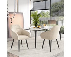 Sweiko Eetkamerstoel (2 pcs), gestoffeerde stoel met metalen poten, fluweel, bekleding met fluwelen cover, keukenstoel met rugleuning, met armleuning fluweel, woonkamer stoelen, verstelbare voorpoten van de stoel, beige