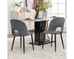 Sweiko Eetkamerstoel (2 pcs), gestoffeerde stoel ontwerp stoel met rugleuning, fluwelen stoel metalen frame, verstelbare voeten, diamantpatroon terug, grijs