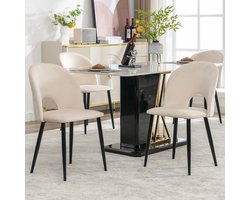Sweiko Eetkamerstoel (4 pcs), gestoffeerde stoel ontwerp stoel met rugleuning, fluwelen stoel metalen frame, verstelbare voeten, diamantpatroon terug, beige