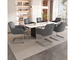 Sweiko Eetkamerstoel, 6-delige set, Fauteuil, Moderne, Minimalistische vrijetijdsstoel, woonkamer Slaapkamer stoel met gebogen stalen voeten, Grijs