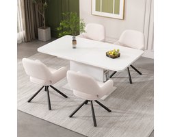 Sweiko Eetkamerstoel, Draaibaar, Sherpa stof, 4-delige set met armleuningen, modern en minimalistisch, comfortabel zacht kussen, Wit(zonder eettafel)