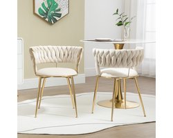 Sweiko Eetkamerstoel - Set van 2 - Gestoffeerde Make-up stoel - Metalen poot - Beige