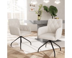 Sweiko Eetkamerstoelen, 2-sets van 360° Roterende Diamant Patroon Eetkamerstoelen, Kussens fauteuils met 4-metalen poten, moderne vrijetijdsstoelen, slaapkamer en woonkamer stoelen, studio, lendensteun, fluweel, Beige(excl. tafel)