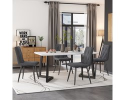 Sweiko Eetkamerstoelen (4-pcs), Donkergrijs, 4-sets gestoffeerde stoel ontwerp stoelen, Twill linnen eetkamer stoelen, Keuken stoelen met rugleuning, Linnen metalen frame stoelen, Metalen benen