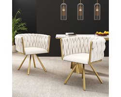 Sweiko Eetkamerstoelen - Set van 2 - Fluweel - Draaistoel - Beige + Goud