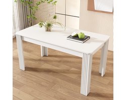 Sweiko Eetkamertafel, Hedendaagse Eettafel, Robuuste eettafel, Vier poten tafel, Massief houten tafel, Eiken tafel, Rechthoekige eettafel, Koffie Leisure tafel, Moderne eenvoudige eettafel, Wit