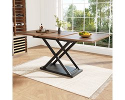 Sweiko Eettafel - 120-160 x 80 cm - Uitschuifbaar - Zwarte gekruiste ijzeren poten - Bruin houtnerf tafelblad