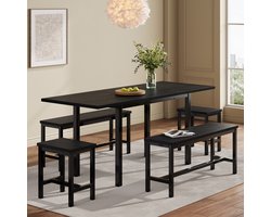 Sweiko Eettafel en Stoelen Set - 4 Stoelen - Uitschuifbare Eettafel - Zwart
