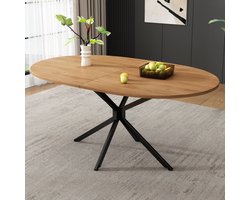 Sweiko Eettafel - Houten blad - Metalen poten - Ovaal - Voor 4-6 personen - Natuurlijk