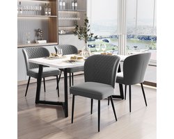 Sweiko Eettafel set, 117 x 68 x 75cm eettafel met 4 stoelen, moderne keuken eettafel set, grijs fluweel eetkamerstoelen, kussens stoel ontwerp met rugleuning, wit MDF tafelblad, zwarte tafelpoten