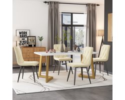 Sweiko Eettafel set (117 x 68cm eettafel, 4 stoelen), rechthoekige eettafel, moderne keuken eettafel set, eettafel en stoelen, beige twill fluweel keukenstoelen, gouden tafelpoten