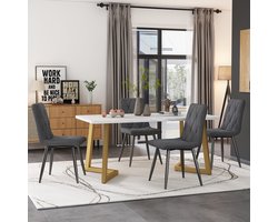 Sweiko Eettafel set (117 x 68cm eettafel, 4 stoelen), rechthoekige eettafel, moderne keuken eettafel set, eettafel en stoelen, donkergrijze twill linnen keukenstoelen, gouden tafelpoten