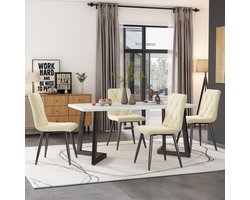 Sweiko Eettafel set (117 x 68cm eettafel, 4 stoelen), rechthoekige eettafel, moderne keuken eettafel set, eettafel stoelen, beige twill fluweel keukenstoelen, zwarte tafelpoten