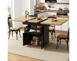 Sweiko Eettafel - Uitschuifbaar 140 cm - Houtnerfafwerking - Opslagruimte - Naturel + Zwart