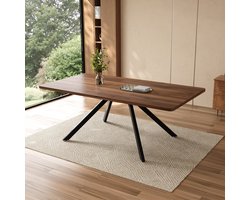 Sweiko Eettafel - Uitschuifbaar - 160/200/240 × 90 cm - Geschikt voor 6-10 personen - Metalen poten - Walnoot