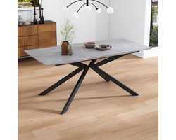 Sweiko Eettafel - Uitschuifbaar 180 cm - Kruisvormige poten - Betonnen afwerking - Grijs + Zwart