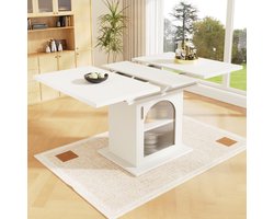Sweiko Eettafel - Uitschuifbaar - Met opbergkast - Glazen deur - Wit