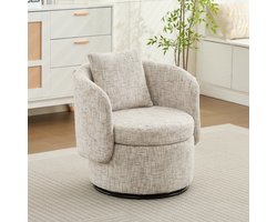 Sweiko Fauteuil - 360° draaibare - Chenille - Rond ontwerp - Met kussen - Opbergfunctie - Grijs
