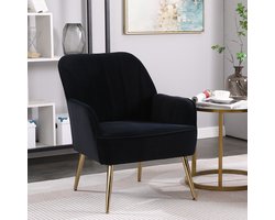 Sweiko Fauteuil - Gestoffeerde stoel - Velvet - Metalen poten - Zwart