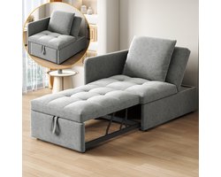 Sweiko Fauteuil - Ligstoel - Slaapbank - Verstelbare rugleuning - Linnen - Grijs