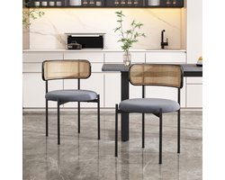 Sweiko Fluwelen eetkamerstoel, 2-delige set, moderne, eenvoudige vrijetijdsstoel met vier metalen steunpoten, rotan vrijetijdsstoel, woonkamer en slaapkamer stoel, Grijs