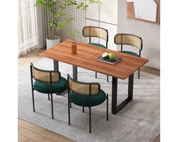 Sweiko Fluwelen Eetkamerstoel, Rotan Vrijetijdsstoel, 4-delige set, Moderne minimalistische vrijetijdsstoel met vier metalen steunpoten, woonkamer en slaapkamer stoelen, Groen(Geen tabel)