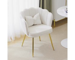Sweiko Fluwelen Eetkamerstoel,Comfortabele Kussens Stoelen met Bloemblaadjes ruggen en vergulde metalen poten, evenals vlindermatten voor slaapkamers en eetkamer,Beige