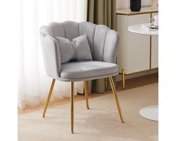 Sweiko Fluwelen Fauteuils,Comfortabele Kussens Stoelen met Bloemblaadjes ruggen en vergulde metalen poten, evenals vlindermatten voor slaapkamers en eetkamer, Grijs