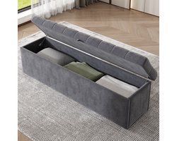 Sweiko Fluwelen gewatteerde bank, bedbank, bank met opbergruimte, grijs, 138 x 41 x 42 cm