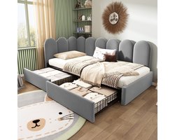 Sweiko Gestoffeerd bed - 90x200 cm - 2 lades - Fluweel - Slaapbank - Kinderbed - Grijs