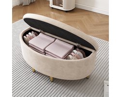 Sweiko Gestoffeerde bank met opbergruimte, gestoffeerde bank met fluwelen opbergdoos, voetenbank met metalen poten, geschikt voor hal, woonkamer, slaapkamer, 90 x 40 x 42 cm, beige