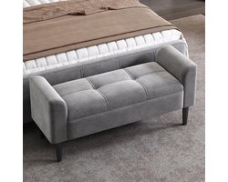 Sweiko Gestoffeerde banken met armleuning, bedbank, bedkrukken, banken voor de slaapkamer, pianobanken, eetkamerbanken met gewatteerd patroon, fluweel, MDF, Grijs