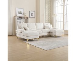 Sweiko Gestoffeerde Sectionele bank, Moderne Grote U-vormige sectionele bank in chenille stof met zeer veerkrachtige schuimvulling, Beige