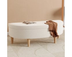 Sweiko Gestofferde bedbank, banken, bedkrukken, halfrond kruk oppervlak, gevormd, banken voor de slaapkamer, pianobanken, eetkamerbanken met opbergruimte, houten poot, non-woven imitatie, dennenhout, wit