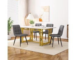 Sweiko Gouden eettafel met 4-stoelen set, moderne keuken eettafel set, donker grijs linnen eettafel, gouden ijzeren been tafel ,120x70cm