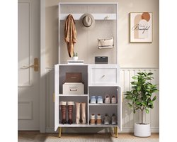 Sweiko Halmeubel - Kapstok - met lades - 3 metalen haken - Schoenenkast - 80x175.5x35 cm - Wit